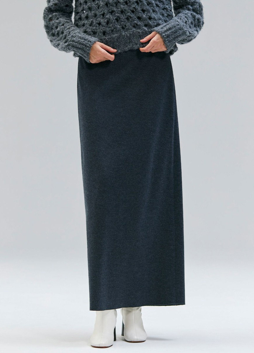 彈性軟質毛料長裙